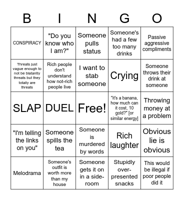 Rich Party Bullshit Bingo Card