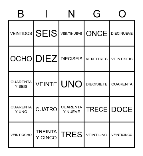 NÚMEROS Bingo Card