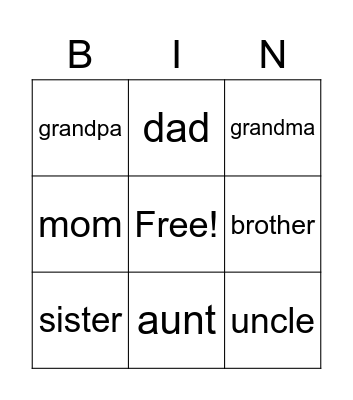 Family Bingo Card