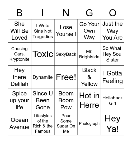 Music Trivia Bingo Card