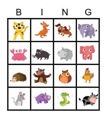 Animal World Bingo Card
