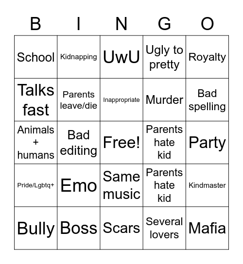 Gacha Edit Bingo Card