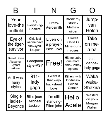 Musical Bingo Card