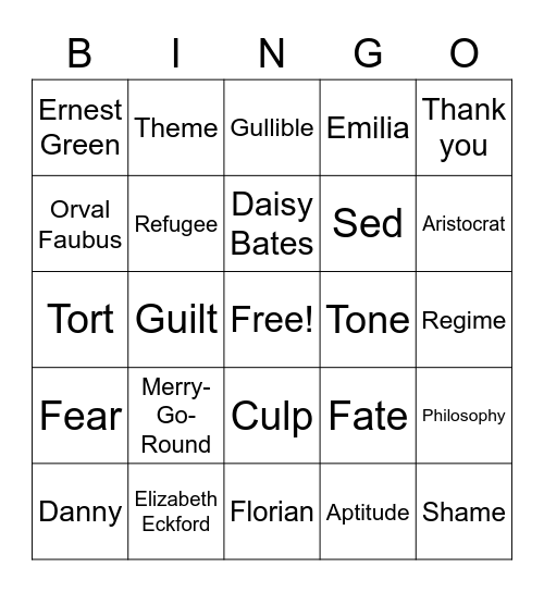Semester Test Review 2022 Bingo Card