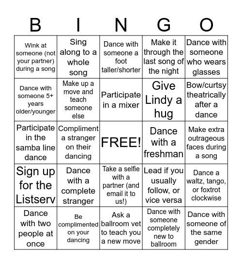 Ballroom Bingo! Bingo Card