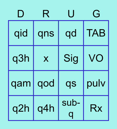 Pharmacology Abbreviations # 3 Bingo Card