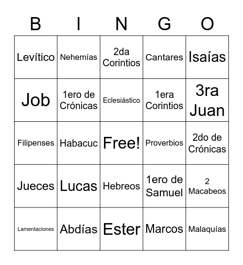 LIBROS DE LA BIBLIA Bingo Card