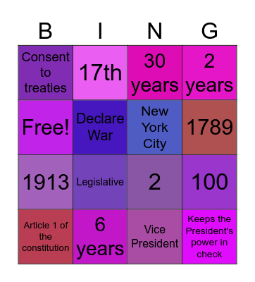 Senate Bingo Card
