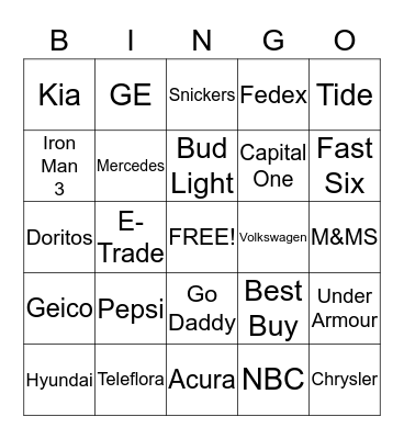 Super Bowl Bingo Card