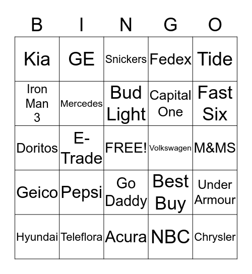 Super Bowl Bingo Card