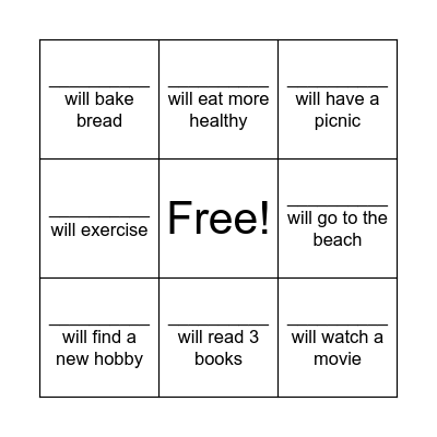 What will you do this summer? Bingo Card