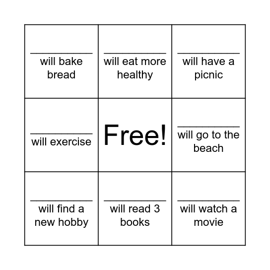What will you do this summer? Bingo Card