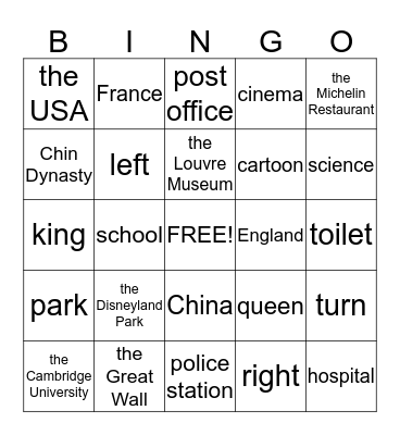 For the reading comprehension Bingo Card