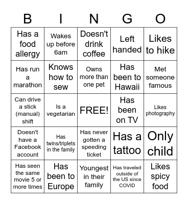 ICEBREAKER (ROUND 1) Bingo Card