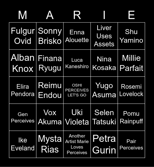 Perceiving Marie Bingo Card
