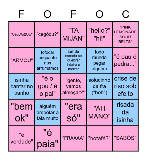 Bingo do Grupo da Fofoca Bingo Card