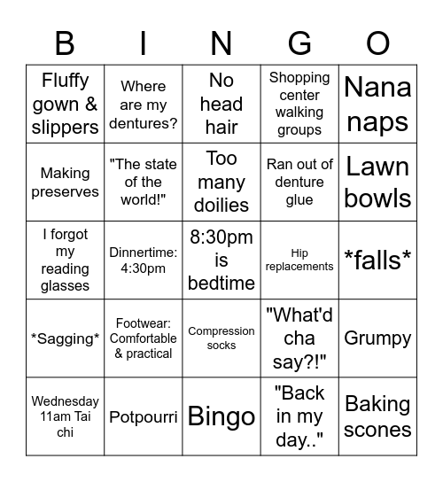 Old Person Bingo! Bingo Card