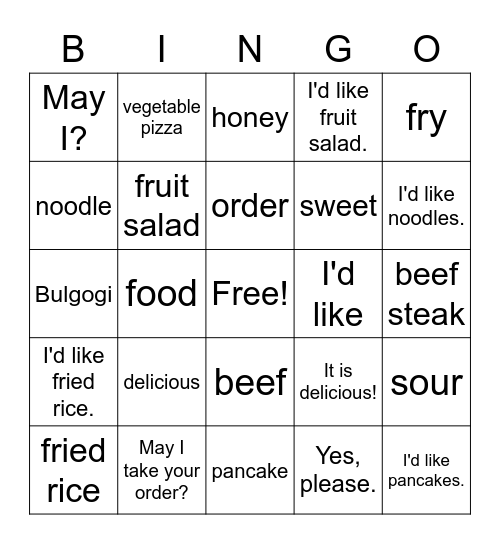 I'd Like Fried Rice Bingo Card