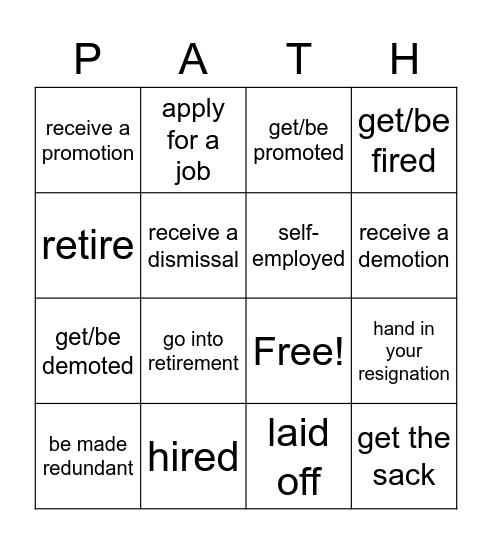 Career Paths Bingo Card
