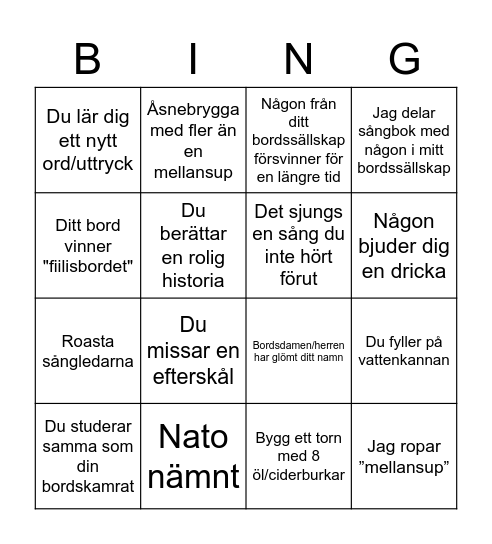 Pre-Årsfest bingo Card