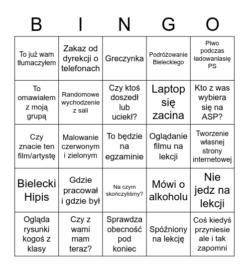 Bielecki Bingo Card