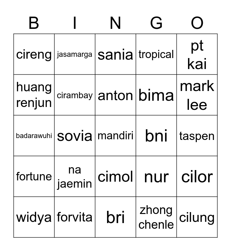 minceo Bingo Card