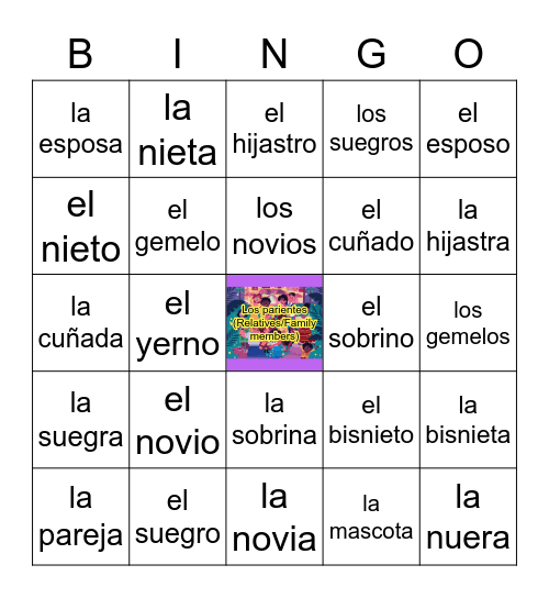 Vocabulario: Los parientes II Bingo Card