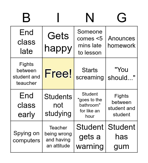 Lesson Bingo Card