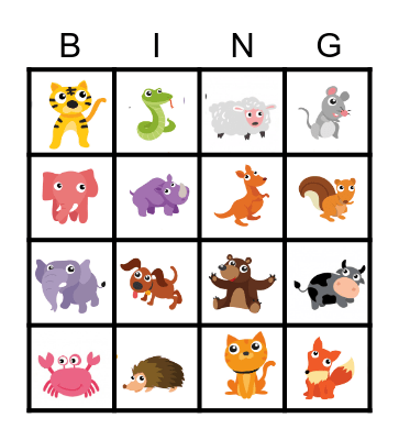 Animal World Bingo Card