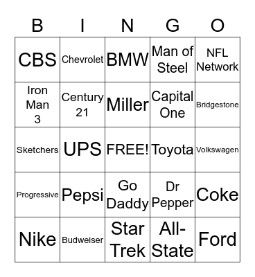 Super Bowl Bingo Card