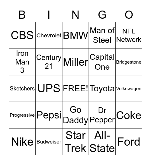 Super Bowl Bingo Card