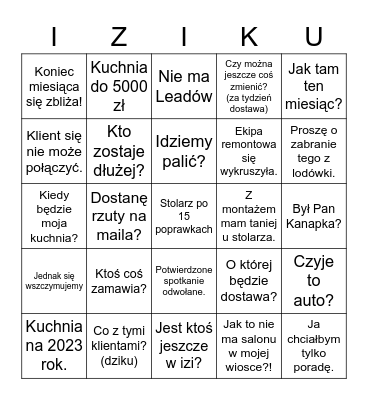 IZI BINGO ! CO SŁYSZYMY CODZIENNIE? Bingo Card
