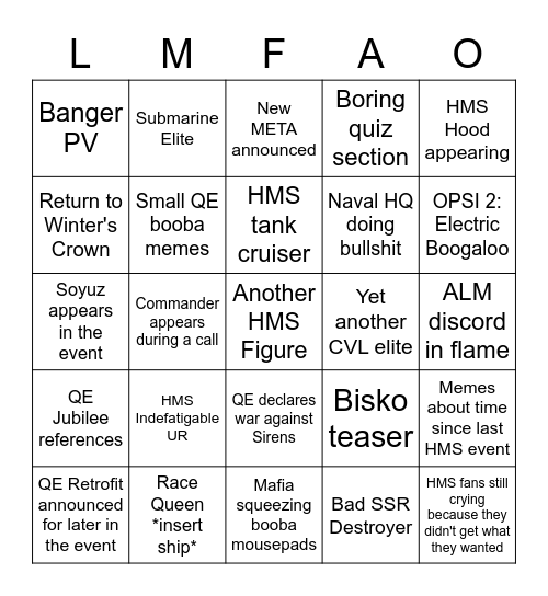 HMS Event announcement stream Bingo Card