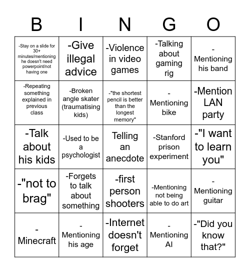 Untitled Bingo Card