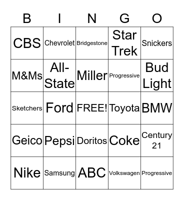 Super Bowl Bingo Card