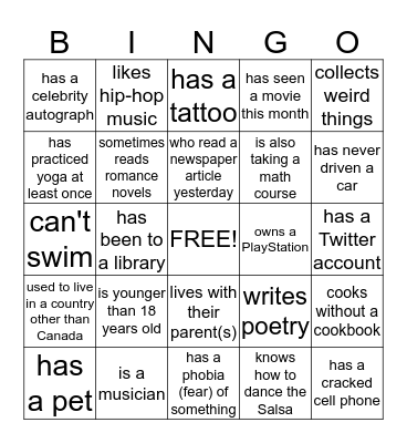 Find someone who... Bingo Card
