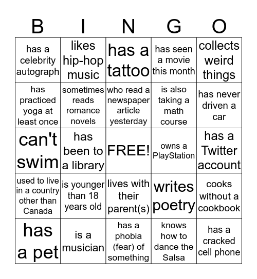 Find someone who... Bingo Card