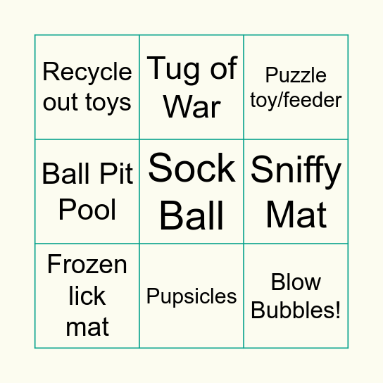 Pet Enrichment Ideas Bingo Card