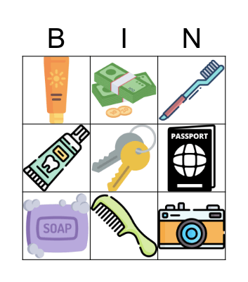 U8_Objetos para viajar Bingo Card