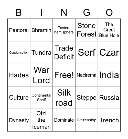 Social Studies Bingo Card