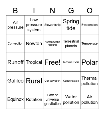 Semester Exam Review Bingo Card