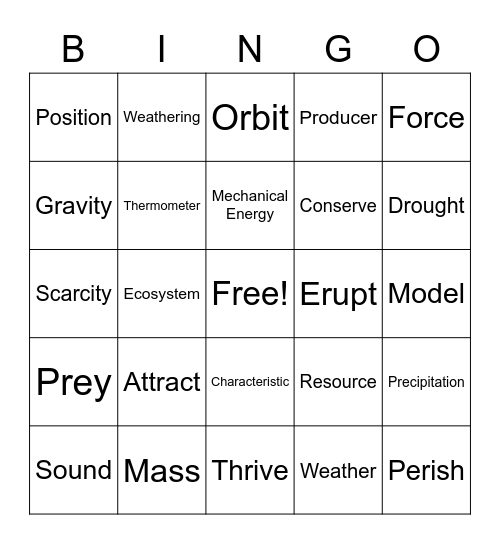 3rd Grade Science Bingo Card