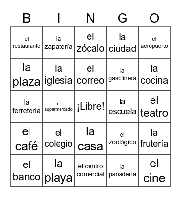 LOS LUGARES Bingo Card