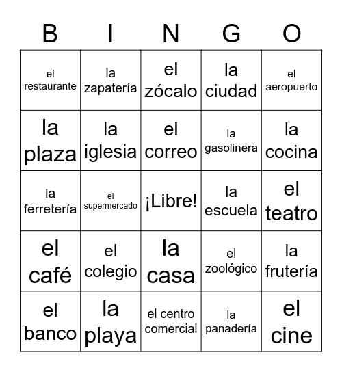 LOS LUGARES Bingo Card