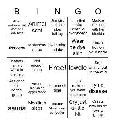 Summer Camp Bingo Card