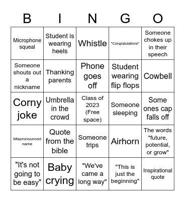 Graduation Bingo Card