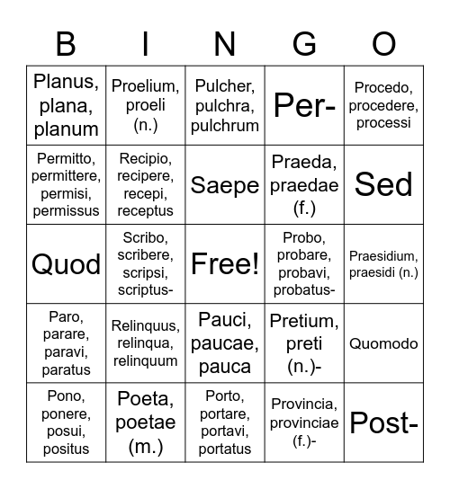 VOCAB 4 Bingo Card