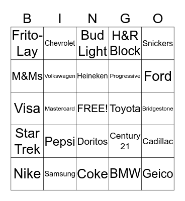 Super Bowl Bingo Card