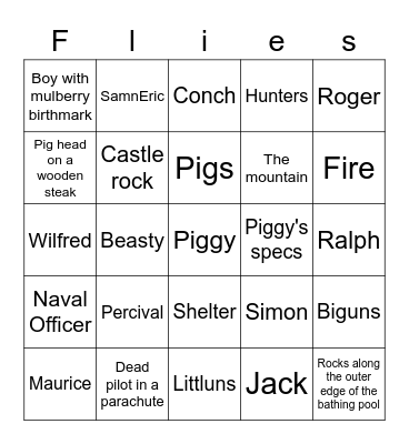 Lord of the flies Bingo Card