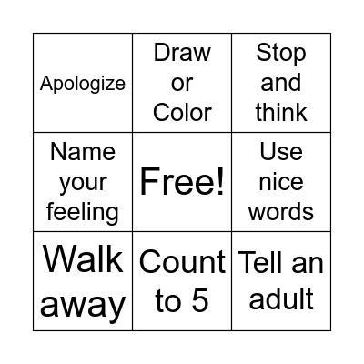 Self Control Bingo Card